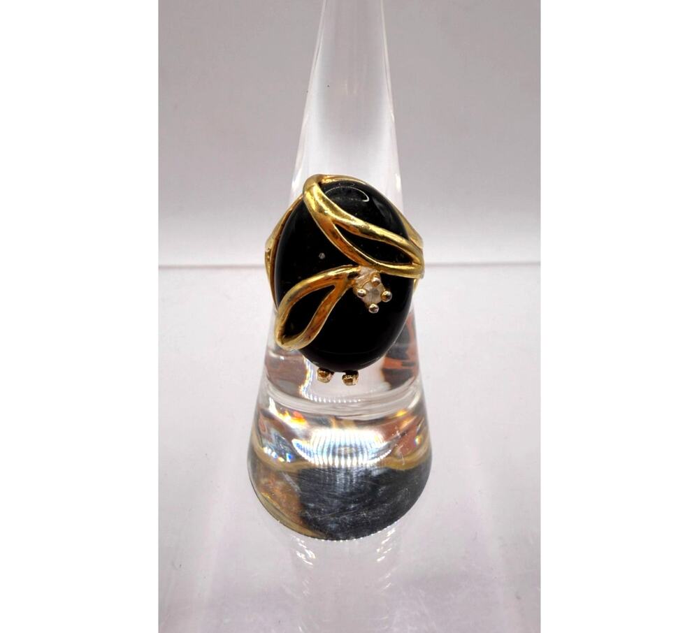 Vintage Palm Beach Jewelry 18K Gold Plated Black Onyx Ring-Sz 5